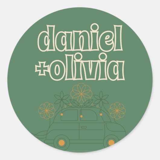 Groene Vosvos Minimal Wedding Ronde Sticker (Voorkant)