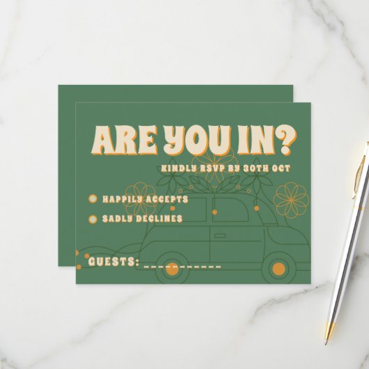 Groene Vosvos Minimal Wedding RSVP Kaartje (Voorkant / Achterkant in situ)