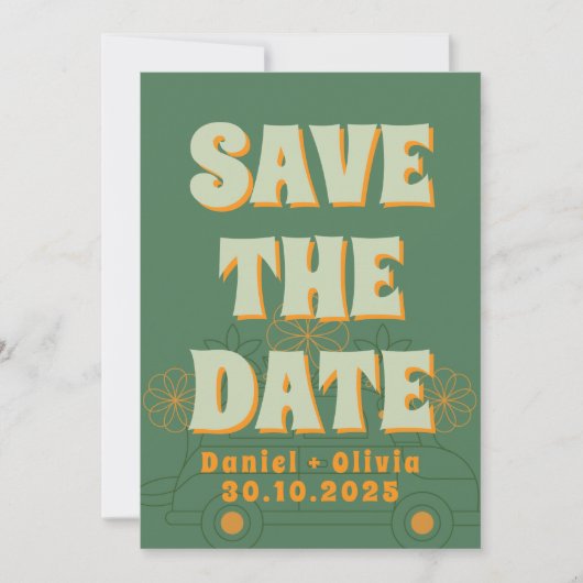 Groene Vosvos Minimal Wedding Save The Date (Voorkant)