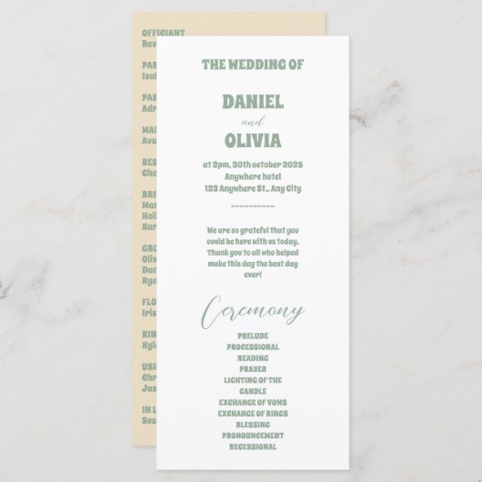 Groene Vosvos Minimale Trouwprogramma's (Voorkant / Achterkant)