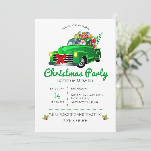  Groene Vrachtwagen, Boom & Kerstmis Kaart (Staand voorkant)