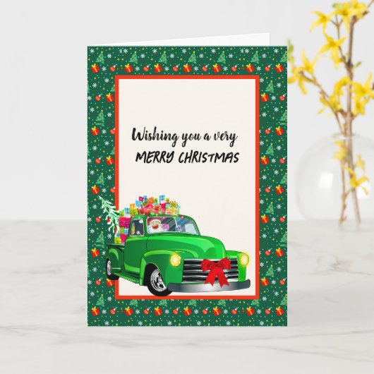 Groene  Vrachtwagen Cadeaus Santa Kaart (Gele Bloem)