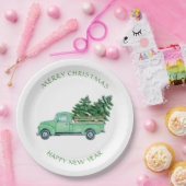  Groene Vrachtwagen met kerstbomen Papieren Bordje (Feest)