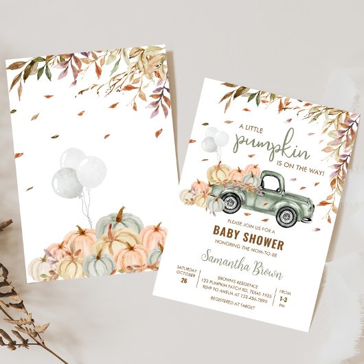 Groene Vrachtwagen Pompoen Baby shower Kaart