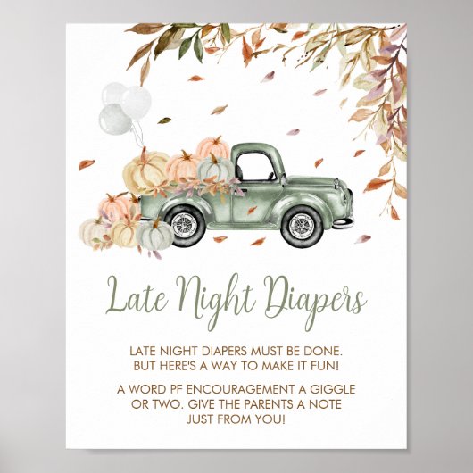 Groene Vrachtwagen Pompoen Late Night Luiers Baby  Poster (Voorkant)