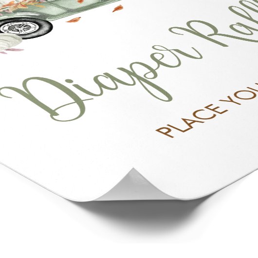 Groene Vrachtwagen Pompoen Luier Raffle Baby showe Poster (Hoek)