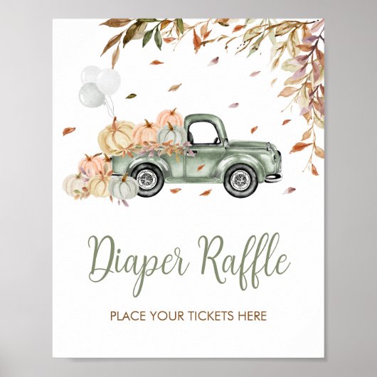 Groene Vrachtwagen Pompoen Luier Raffle Baby showe Poster (Voorkant)