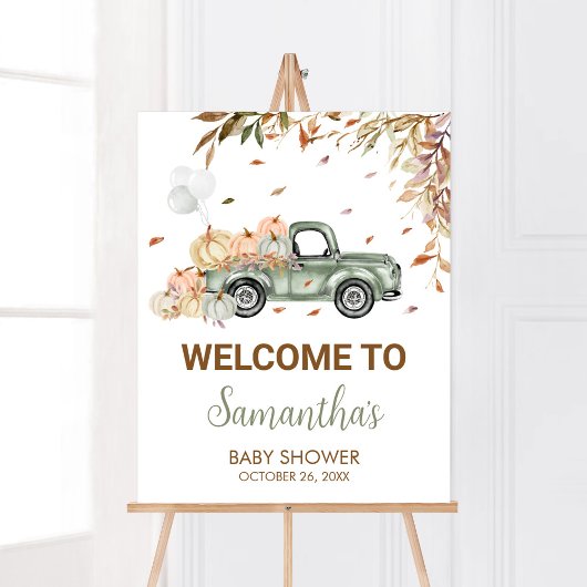 Groene Vrachtwagen Pompoen Welkom Baby shower Poster