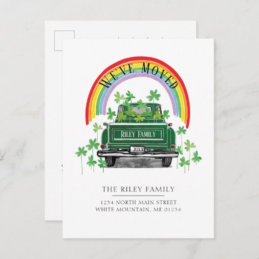  groene vrachtwagen Shamrock Rainbow Moving Aankondigingskaart (Voorkant / Achterkant)