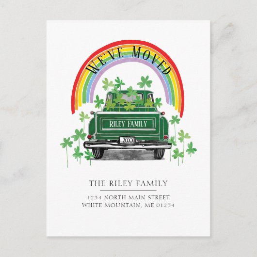 groene vrachtwagen Shamrock Rainbow Moving Aankondigingskaart (Voorkant)