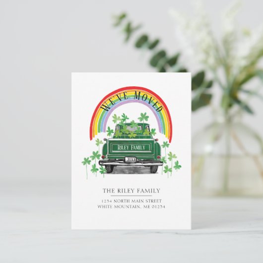  groene vrachtwagen Shamrock Rainbow Moving Aankondigingskaart (Staand voorkant)