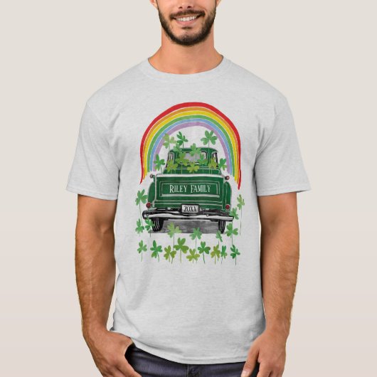 Groene Vrachtwagen Shamrock Regenboog Naam T-shirt (Voorkant)