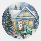  Groene Vrachtwagen Sinterklaas Kerstmis Huis Ronde Sticker (Voorkant)