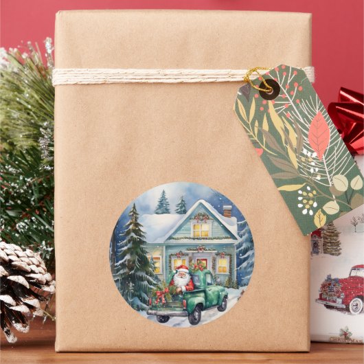  Groene Vrachtwagen Sinterklaas Kerstmis Huis Ronde Sticker (Feestdagen)