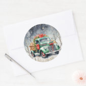 Groene Vrachtwagen Winterbos Kerstcadeaus Ronde Sticker (Envelop)