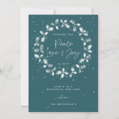 Groene Vrede Liefde + Vreugde Handgedrukte Hulstkr Feestdagenkaart (Voorkant)