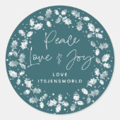 Groene Vrede Liefde+Vreugde Hulstkrans Ronde Sticker (Voorkant)