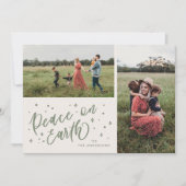 Groene Vrede op Aarde Lettering Christmas Two Foto Feestdagenkaart (Voorkant)