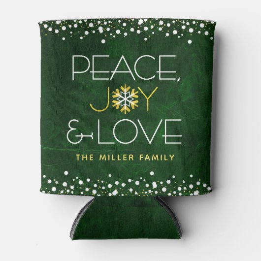 Groene Vrede Vreugde Liefde Kerstmis Moderne Sneeu Blikjeskoeler (Voorkant)