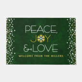 Groene Vrede Vreugde Liefde Kerstmis Moderne Sneeu Deurmat (Voorkant)