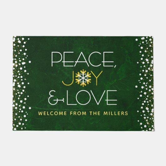 Groene Vrede Vreugde Liefde Kerstmis Moderne Sneeu Deurmat (Voorkant)