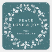 Groene vredesliefde + Joy Holly Wreath Vierkante Sticker (Voorkant)