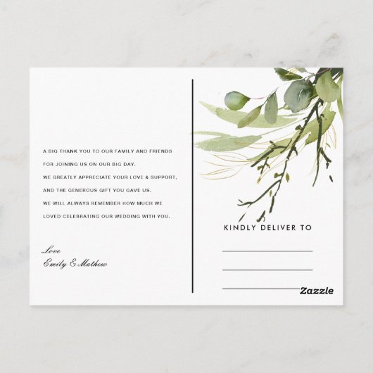 GROENE VREEMDE FOLIAGE WATERVERF DANK U BRIEFKAART (Achterkant)