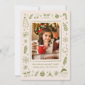 Groene Vreemde Griljige Handgetekende Kerst Iconen Feestdagenkaart (Voorkant)