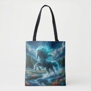 Groene vrijlopende paard tote bag