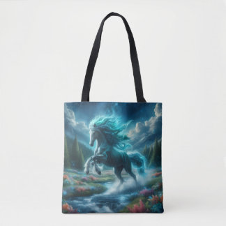 Groene vrijlopende paard tote bag