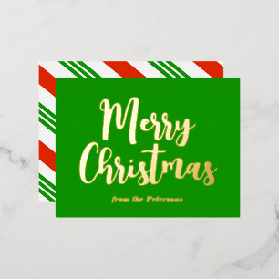Groene Vrolijk Kerst Kerststok Streep Goud Folie Feestdagen Briefkaart