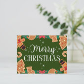 Groene vrolijk kerst peperkoek  feestdagenkaart (Staand voorkant)