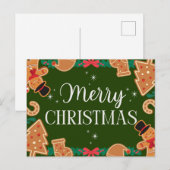 Groene vrolijk kerst peperkoek  feestdagenkaart (Voorkant / Achterkant)