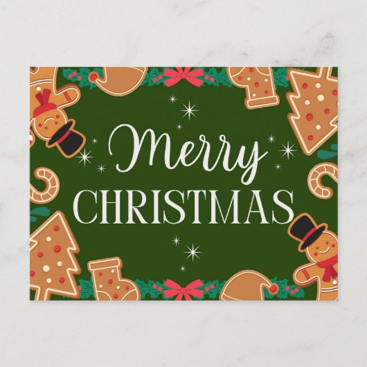 Groene vrolijk kerst peperkoek  feestdagenkaart (Voorkant)