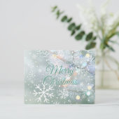 Groene vrolijk kerst sneeuwvlokken briefkaart (Staand voorkant)