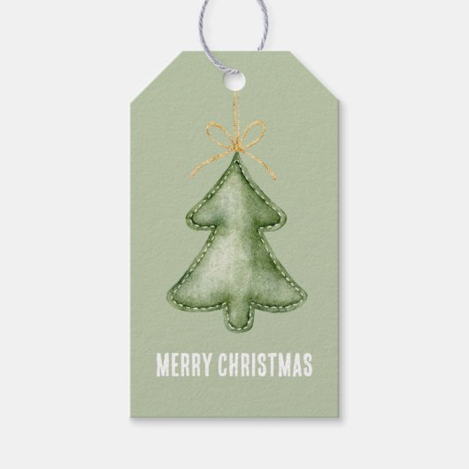 Groene vrolijk kerstboom cadeaulabel (Voorkant)