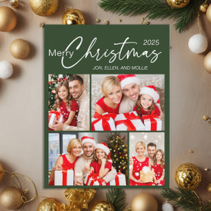 Groene vrolijk kerstfeest 4 foto vakantie briefkaart