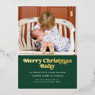 Groene vrolijk kerstfeest baby folie geboorteaanko feestdagenkaart