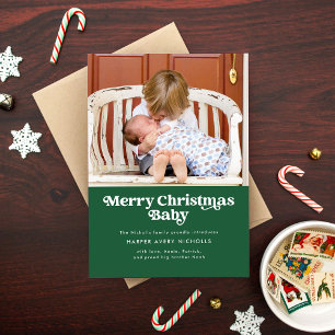 Groene vrolijk kerstfeest baby geboorteaankondigin feestdagenkaart