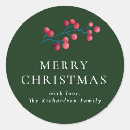 Groene vrolijk kerstfeest Persoonlijke familie  Ronde Sticker