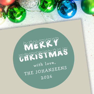 Groene vrolijk kerstfeest witte typografie ronde sticker