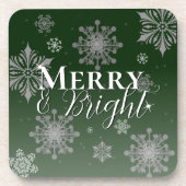 Groene vrolijke en heldere sneeuwvlokken Kerstmis Bier Onderzetter (Voorkant)