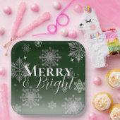 Groene vrolijke en heldere sneeuwvlokken Kerstmis Papieren Bordje (Feest)