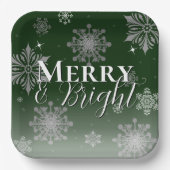 Groene vrolijke en heldere sneeuwvlokken Kerstmis Papieren Bordje (Voorkant)