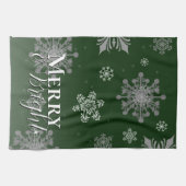 Groene vrolijke en heldere sneeuwvlokken Kerstmis Theedoek (Horizontaal)