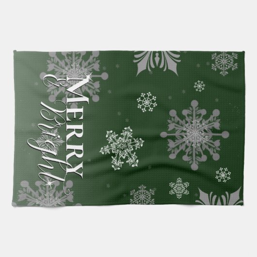 Groene vrolijke en heldere sneeuwvlokken Kerstmis Theedoek (Horizontaal)