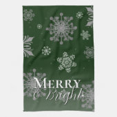 Groene vrolijke en heldere sneeuwvlokken Kerstmis Theedoek (Verticaal)