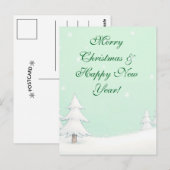 Groene vrolijke kerst en besneeuwde dennen briefkaart (Voorkant / Achterkant)