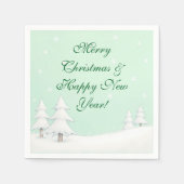 Groene vrolijke kerst en besneeuwde dennen servet (Voorkant)