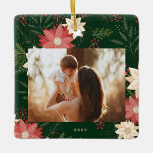 groene vrolijke kerst foto botanische lijst keramisch ornament